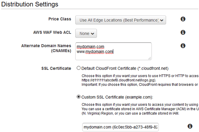 CloudFront Distribution Settings